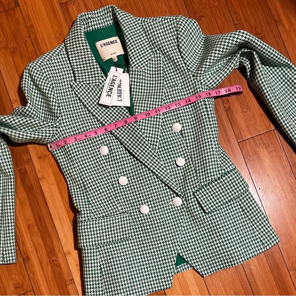 NWT L'AGENCE Kenzie Double-Breasted Blazer Checked Green Grass Size 2 - Picture 9 of 16